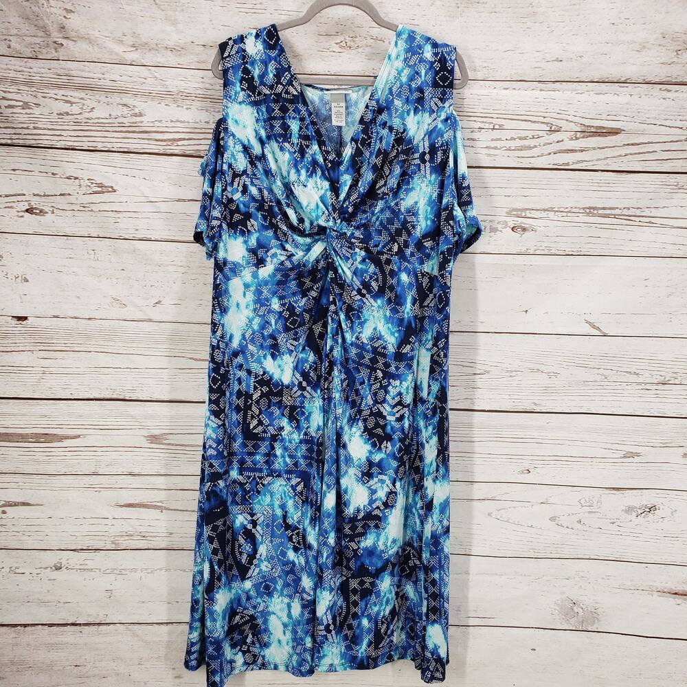Catherines Women's Blue Cold Shoulder Twisted Front Dress Size 2X-22/24W